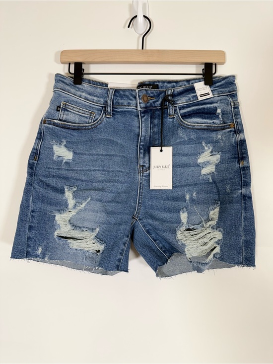 Judy Blue Pants - Judy Blue Size Large Blue Distressed High-Rise Denim Shorts